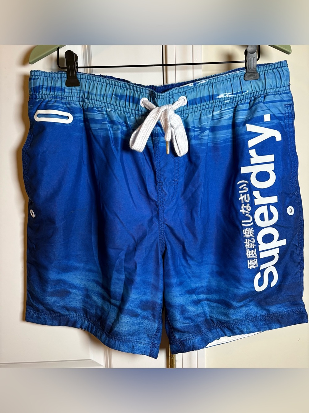 Superdry Blue Ombre Swim Shorts with White Logo 5”